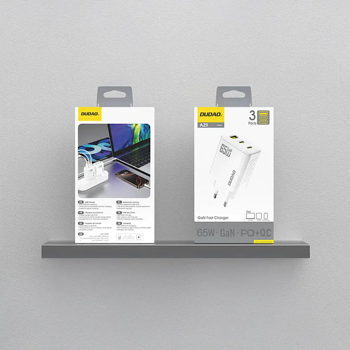 Dudao A29 65W GaN Wall Charger 2 x USB-C + 1 x USB-A - White - Cell phone USB charger<<<HurtelXML