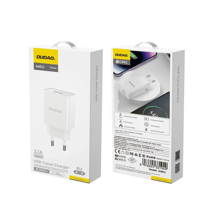 Dudao A4EU USB-A 2.1A wall charger - white - Cell phone USB charger<<<HurtelXML