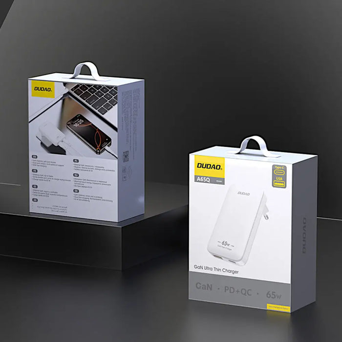 Dudao A65Q 65W GaN Travel Wall Charger USB-A / USB-C PD Ultra-Thin EU / US - White - Cell phone USB charger<<<HurtelXML