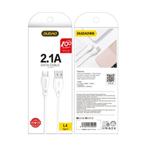 Dudao cable USB Type C 2.1A 2m white (L4T 2m white) - Cell phone cables<<<HurtelXML