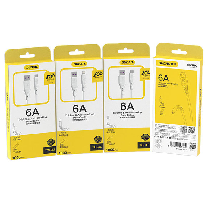 Dudao cable USB - USB Type C 6A cable 1 m white (TGL3T) - Cell phone cables<<<HurtelXML