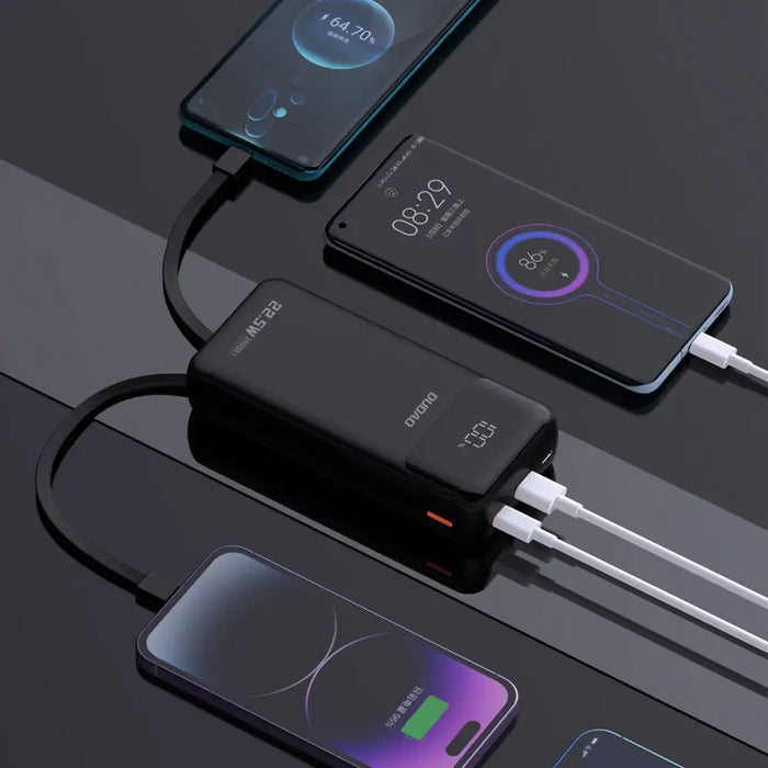 Dudao K15Pro Power Bank 20000mAh 22.5W PD USB-C / USB-A / Built-in Lightning and USB-C Cables - Black