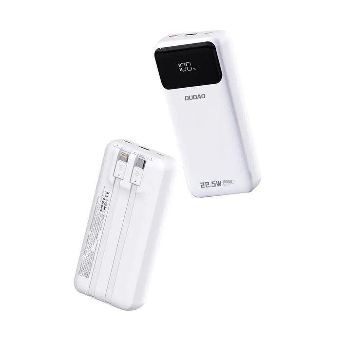 Dudao K15Pro Power Bank 20000mAh 22.5W PD USB-C / USB-A / Built-in Lightning and USB-C Cables - White