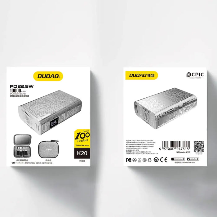 Dudao K20 USB-A / USB-C Powerbank 10000mAh 22.5W - silver - Powerbanks<<<HurtelXML
