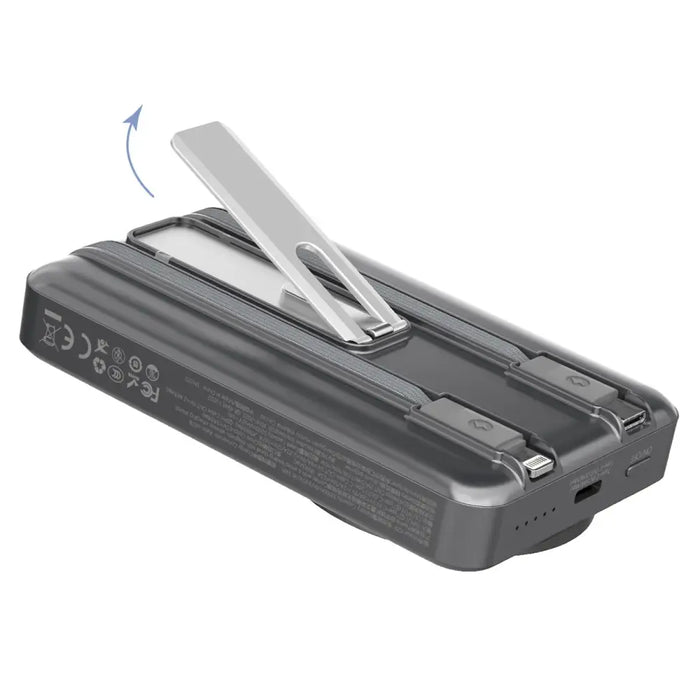 Dudao K29 10000mAh PD 20W MagSafe Powerbank with Metal Case Stand and Built-in USB-C/ Lightning Cables - Silver