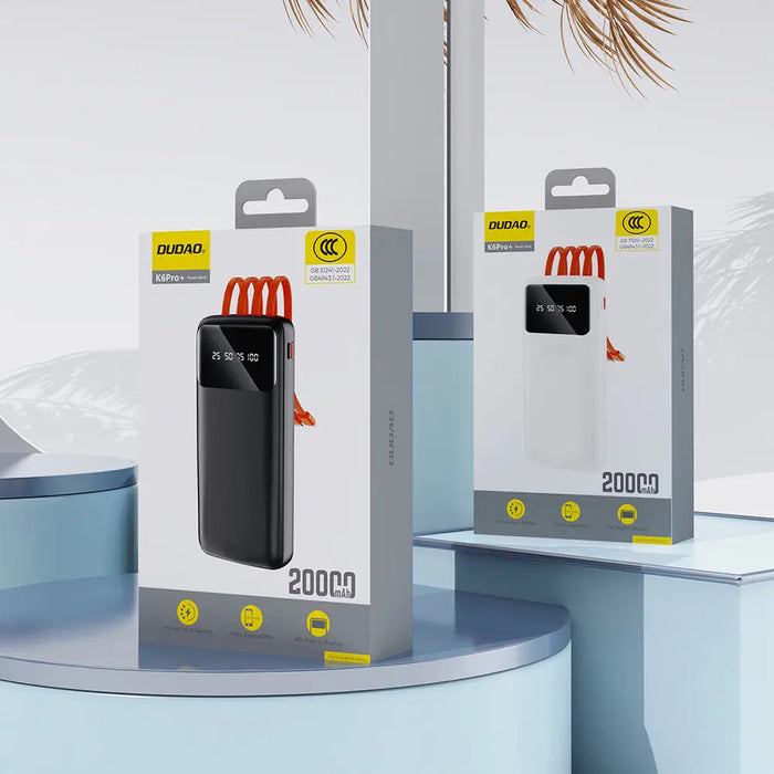 Dudao K6Pro Universal 10000mAh Power Bank with USB Cable USB Type C Lightning Black (K6Pro-black)