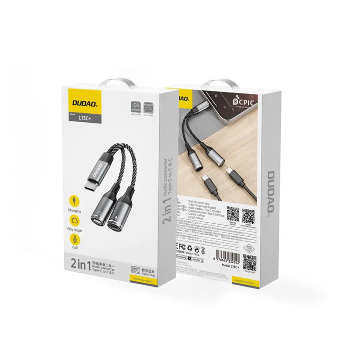 Dudao L13C+ 2in1 USB-C Adapter - Gray - USB adapters<<<HurtelXML