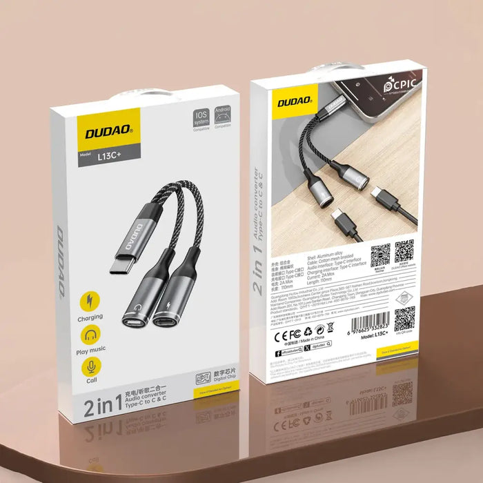 Dudao L13C+ 2in1 USB-C Adapter - Gray - USB adapters<<<HurtelXML