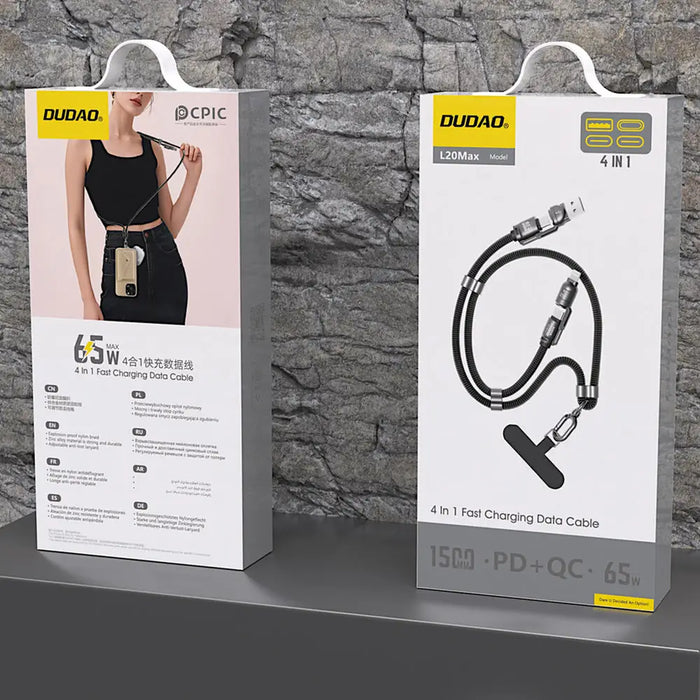 Dudao L20MAX 4in1 Cable / Lanyard USB-A / USB-C / Lightning PD QC 65W 1.5m - Black - Cell phone cables<<<HurtelXML