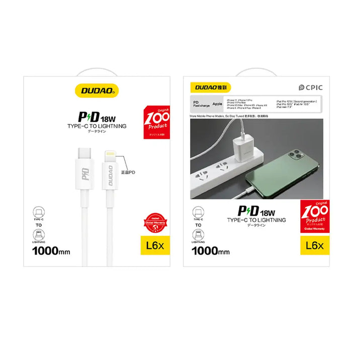 Dudao L6X USB-C - Lightning PD 20W 1m Cable - White - Cell phone cables<<<HurtelXML