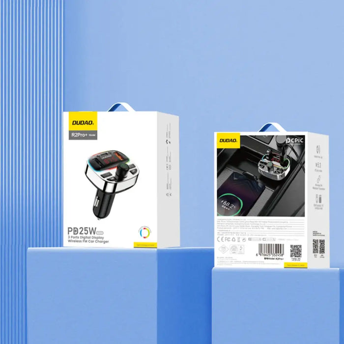 Dudao R2PRO+ Transmitter with PD25W Bluetooth 5.3 RGB Charging Ports - Black and Silver - Audio adapters<<<HurtelXML