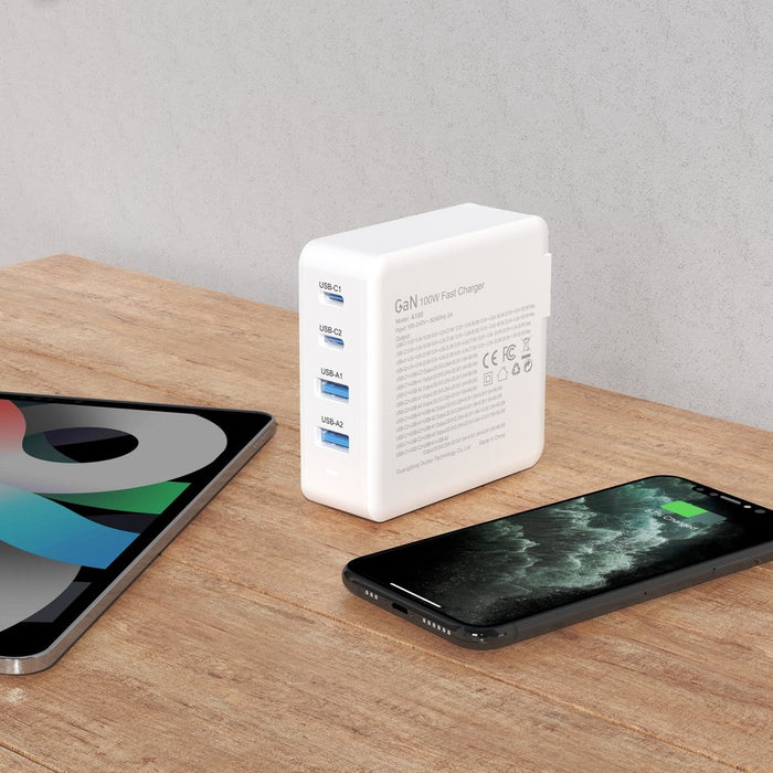 GaN 100W fast wall charger 2 x USB-C / 2 x USB Dudao A100EU - white