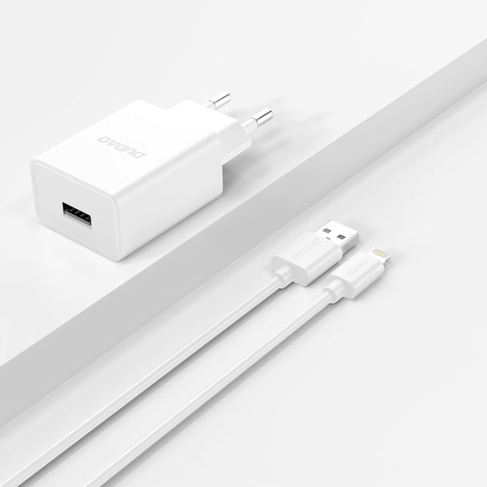 Dudao A4EU USB-A 2.1A wall charger - white + USB-A - Lightning cable