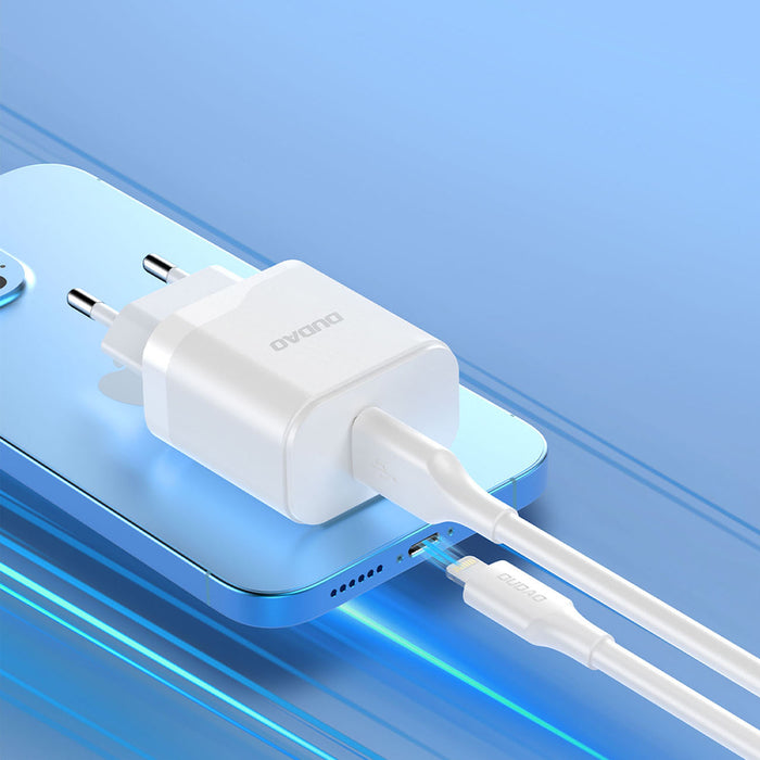 Dudao A20EU USB-A 18W wall charger - white + USB-A - USB-C cable