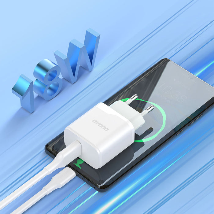 Dudao A20EU USB-A 18W wall charger - white + USB-A - USB-C cable