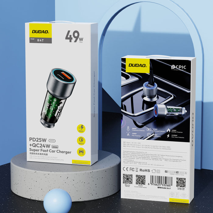 Dudao R4T 25W USB-A / USB-C Car Charger - Gray