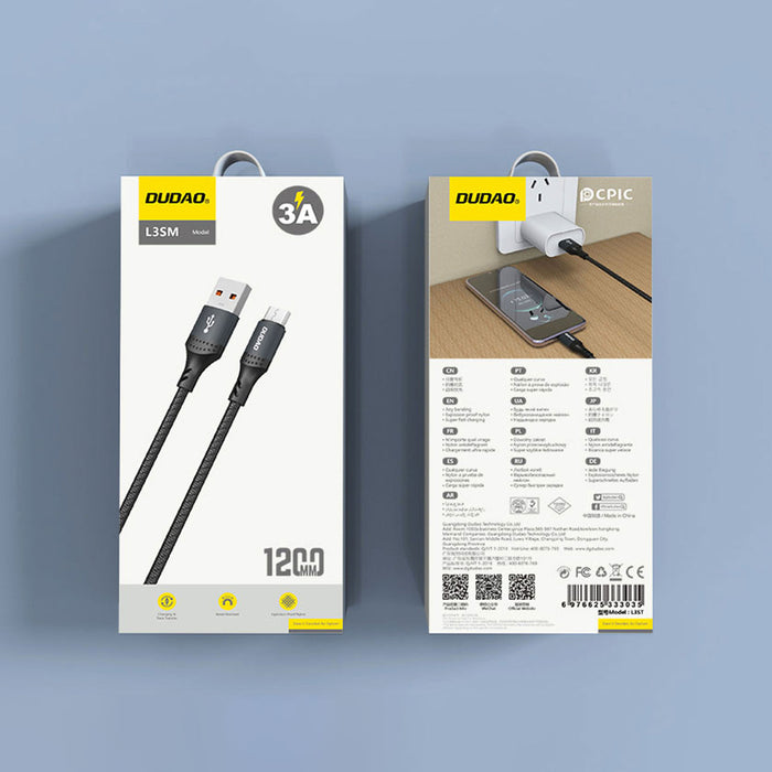 Dudao L3SM USB-A - MicroUSB 3A 1.2m Braided Cable - Black