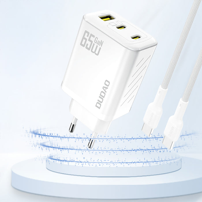 Dudao A29 65W GaN Wall Charger 2 x USB-C + 1 x USB-A - White