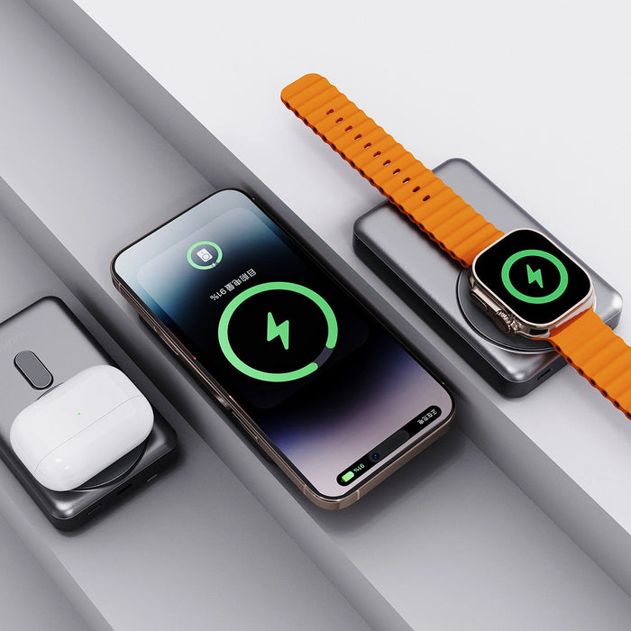 Dudao K29 10000mAh PD 20W MagSafe Powerbank with Metal Case, Stand and Built-in USB-C/ Lightning Cables - Silver