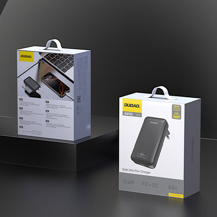 Dudao A65Q 65W GaN Travel Wall Charger USB-A / USB-C PD Ultra-Thin EU / US - Black