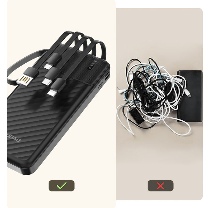Dudao K11 10000mAh Powerbank with Built-in Cables - Black