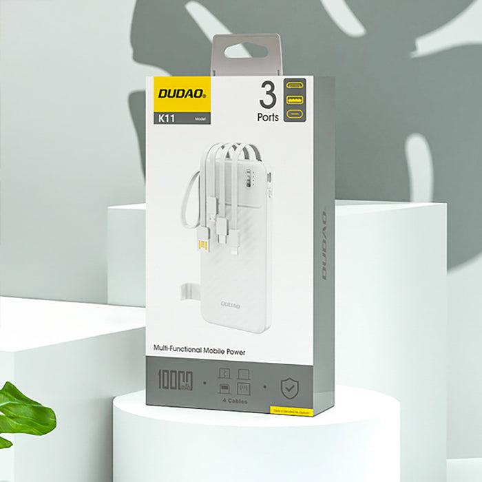 Dudao K11 10000mAh Powerbank with Built-in Cables - White