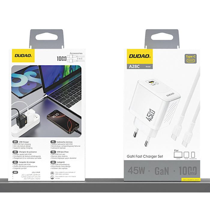 Dudao A28C 45W GaN Wall Charger + USB-C Cable - White