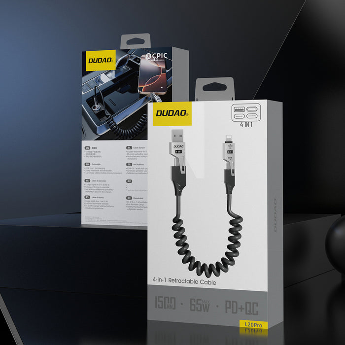 Dudao L20 Pro 4-in-1 USB-A / USB-C - Lightning / USB-C Cable - Black