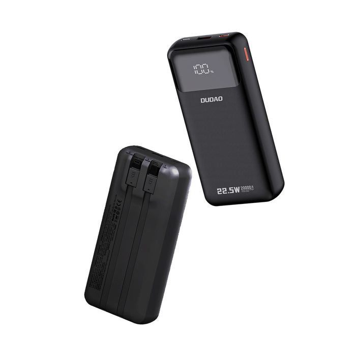 Dudao K15Pro Power Bank 20000mAh 22.5W PD USB-C / USB-A / Built-in Lightning and USB-C Cables - Black