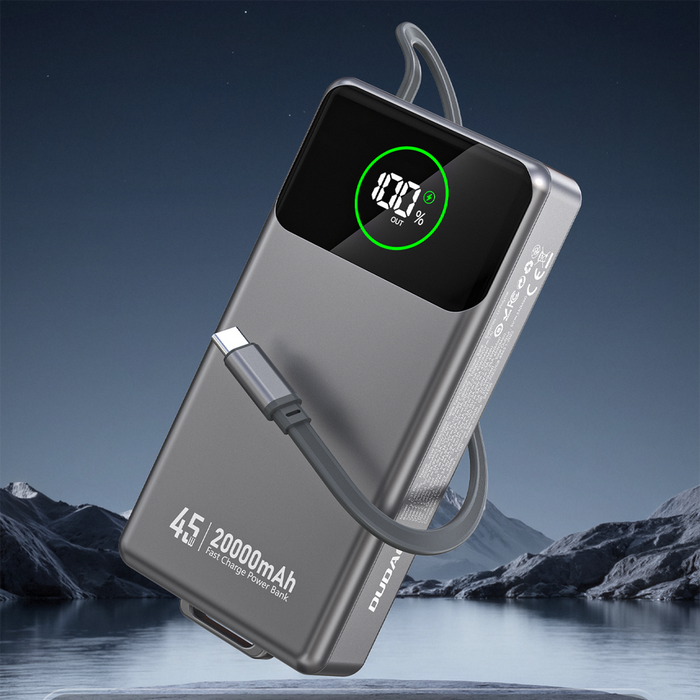 Dudao K31 Pro 45W 20000mAh Power Bank with Built-in Retractable USB-C Cable - Gray