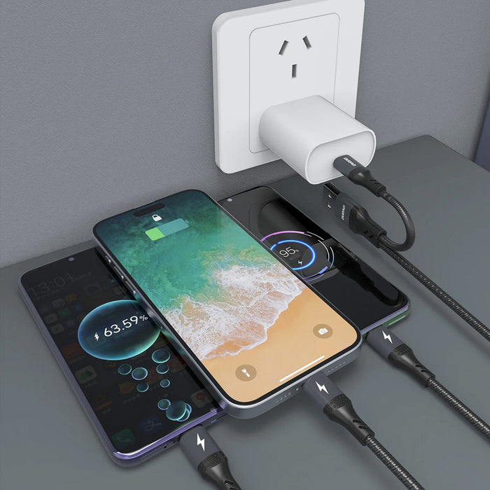 Dudao L3W USB-A/USB-C to Lightning/USB-C/MicroUSB 66W Cable - Black