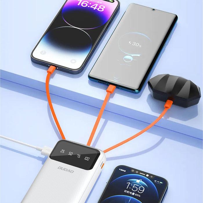 Dudao large capacity powerbank with 4 built-in cables 20000mAh USB Type C + micro USB + Lightning + USB-A (input) - white (Dudao K6Pro+)