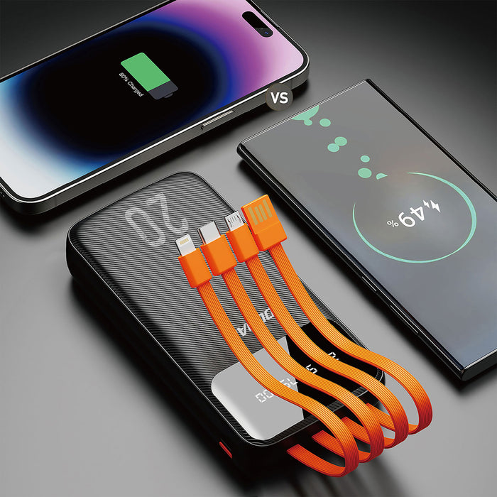 Dudao large capacity powerbank with 4 built-in cables 20000mAh USB Type C + micro USB + Lightning + USB-A (input) - black (Dudao K6Pro+)