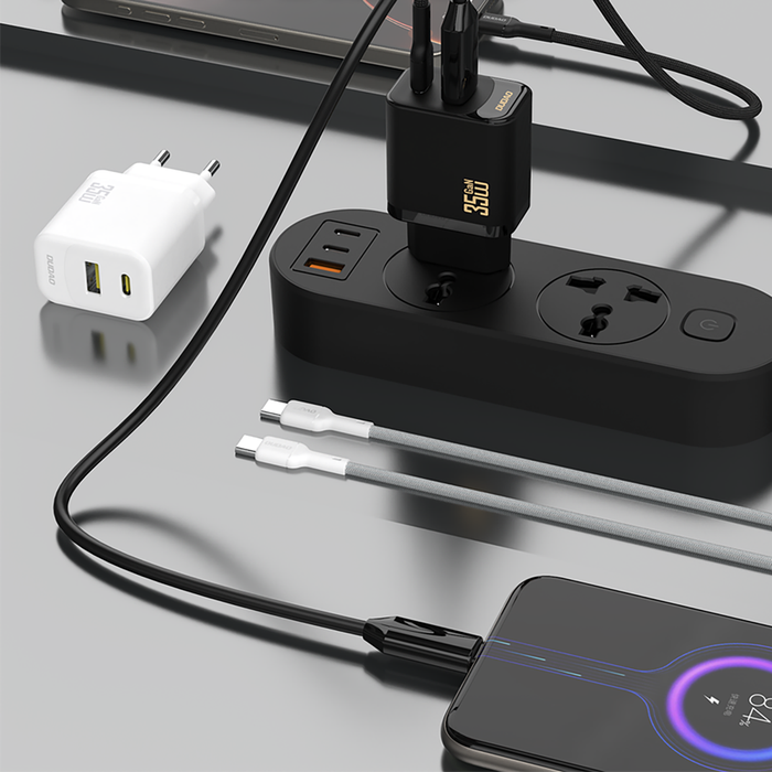 Dudao A27MaxCEU PD QC 35W USB-A USB-C Wall Charger with USB-C Cable - White