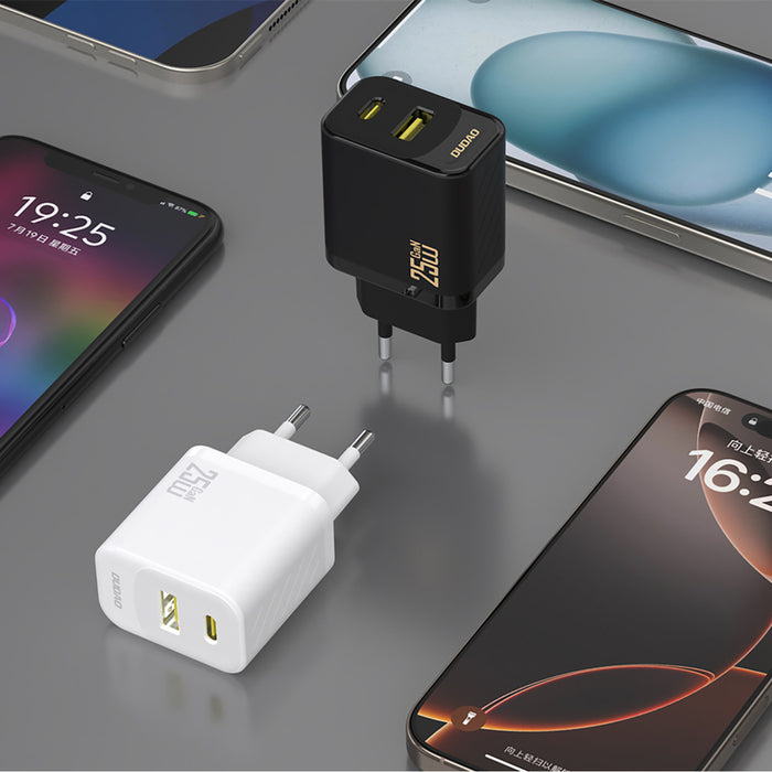 Dudao A26TCEU PD QC 25W GaN USB-A USB-C Wall Charger with USB-C Cable - Black