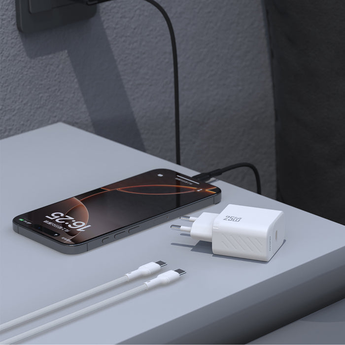 Dudao A27CEU PD 25W GaN SB-C Wall Charger with USB-C Cable - White