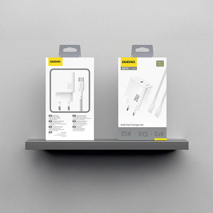 Dudao A27CEU PD 25W GaN SB-C Wall Charger with USB-C Cable - White