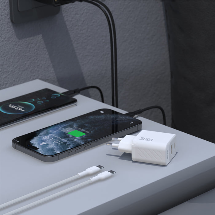 Dudao A27TCEU PD 30W GaN USB-A USB-C Wall Charger with USB-C Cable - Black