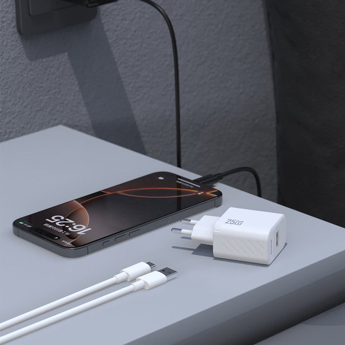 Dudao A27STEU 25W GaN USB-A Wall Charger with USB-A - USB-C Cable - Black