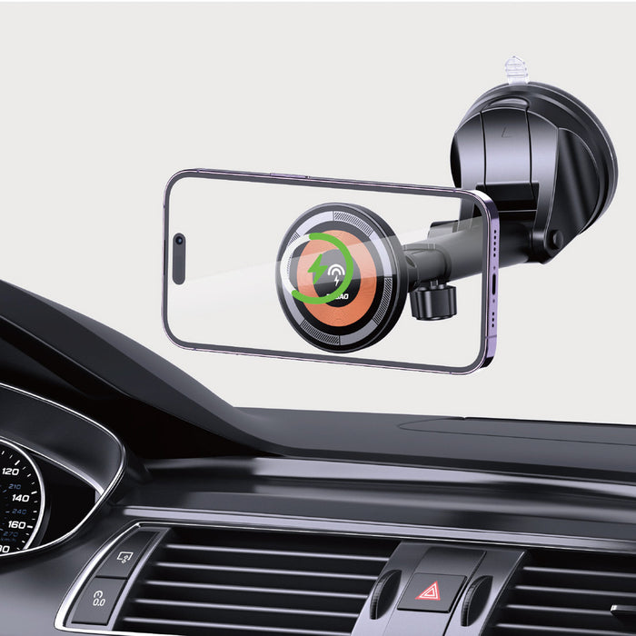 Dudao F12MAX+ Car Holder with 15W Wireless Charger, Compatible with Magsafe - Black