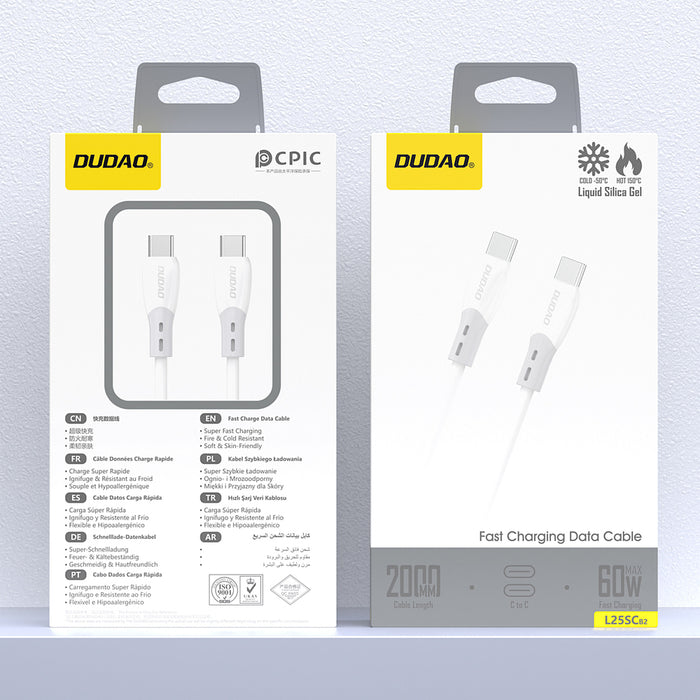 Dudao L25SC 60W USB-C - USB-C Cable with Soft Silicone Braid 2m - White