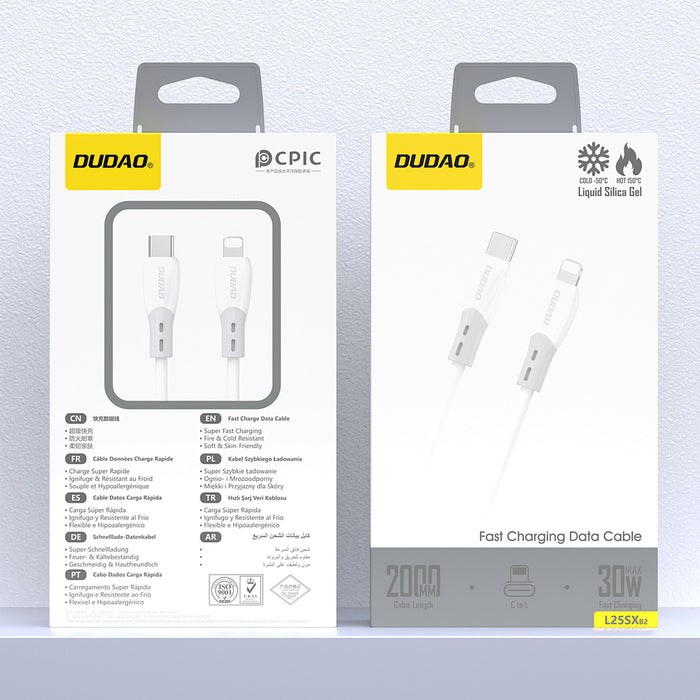 Dudao L25SX 30W USB-C - Lightning Cable with Soft Silicone Braid 2m - White