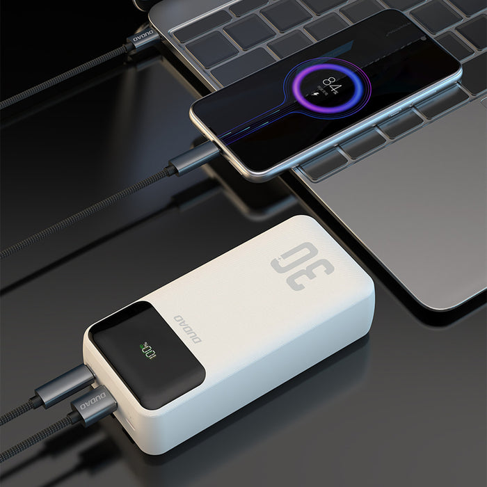 Dudao K15Max 30000mAh PD 22.5W Powerbank with USB-C and Lightning Cables - White