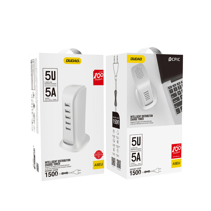 Dudao 5x USB charger with built-in EU power cable white (A5EU)