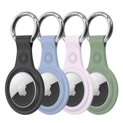 Dux Ducis 4pcs set Silicone flexible cover keychain loop case for Apple AirTag (Black / Green / Pink / Blue) - Cell