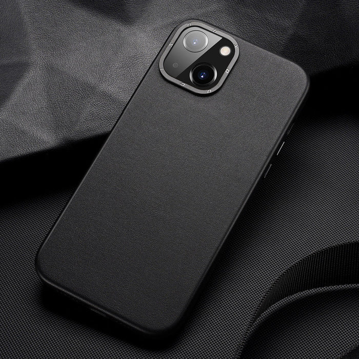 Dux Ducis Grit Leather Case for iPhone 14 Plus Elegant Faux Leather Cover (MagSafe Compatible) Black - Cell phone cases