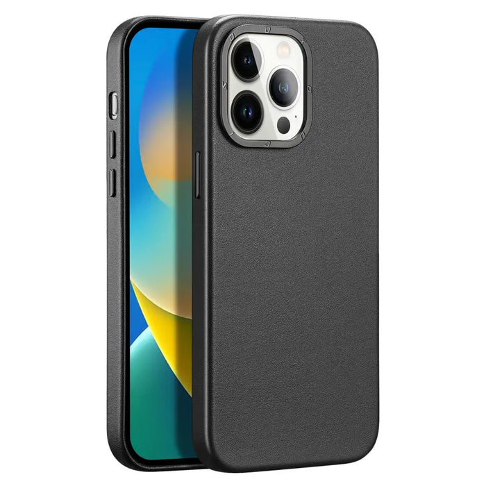 Dux Ducis Grit Leather Case for iPhone 14 Pro Max Elegant Faux Leather Cover (MagSafe Compatible) Black - Cell phone