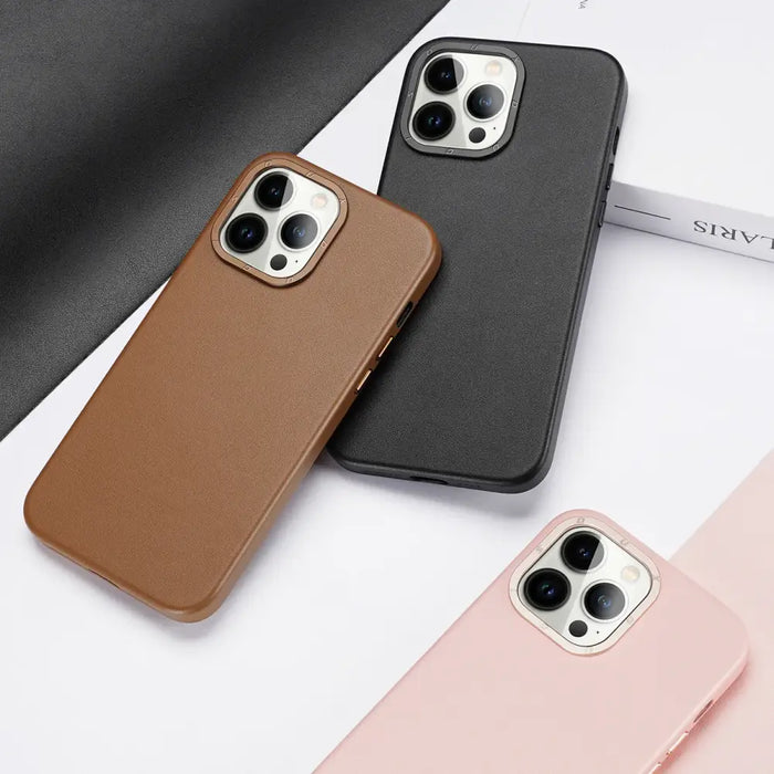 Dux Ducis Grit Leather Case for iPhone 14 Pro Max Elegant Faux Leather Cover (MagSafe Compatible) Brown - Cell phone