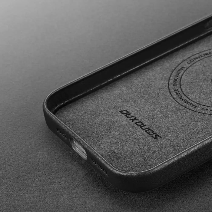 Dux Ducis Grit Leather Case for iPhone 14 Pro Max Elegant Faux Leather Cover (MagSafe Compatible) Black - Cell phone