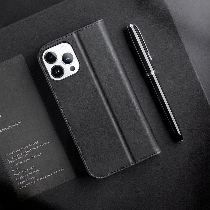 Dux Ducis Hivo Leather Flip Cover Genuine Leather Wallet for Cards and Documents iPhone 14 Pro Max Brown - Cell phone